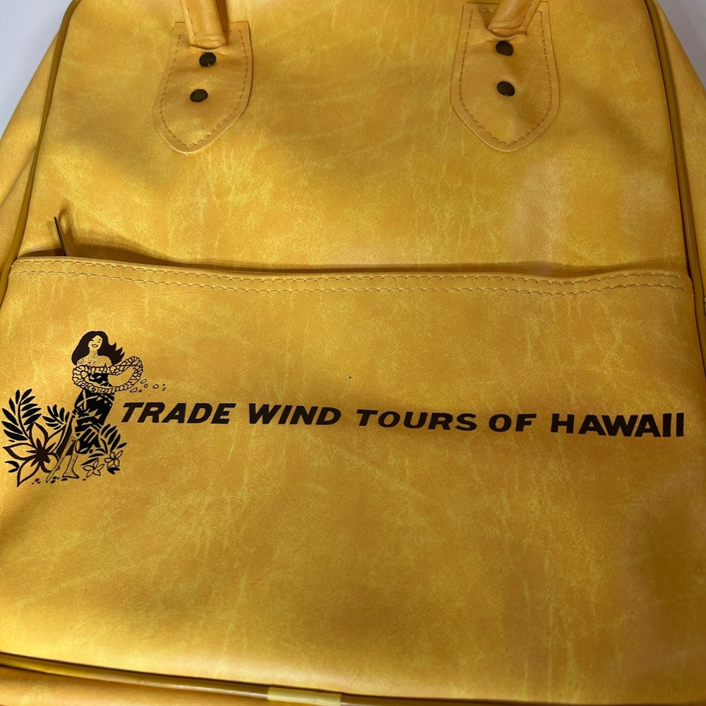 Vintage Trade Wind Tours of Hawaii Yellow Vinyl Travel Bag Hula Girl Retro MCM - Picture 4 of 12